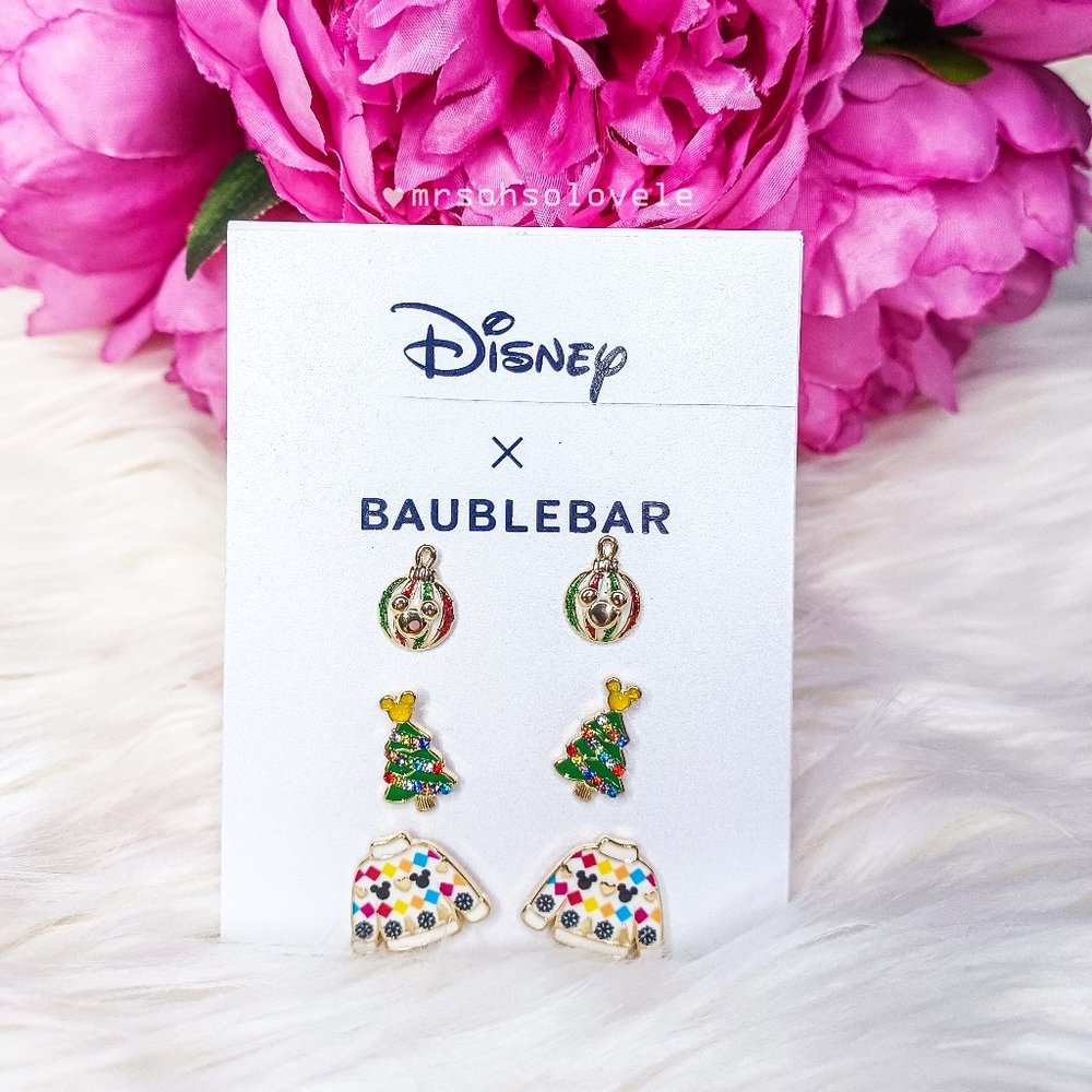 DISNEY X BAUBLEBAR Christmas Ornament, Tree and Sweater Trio Pack Earring Set